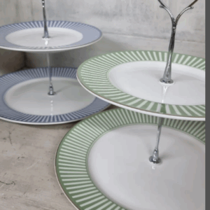 2-stöckige Etagere, grün oder blau, Streifendecor