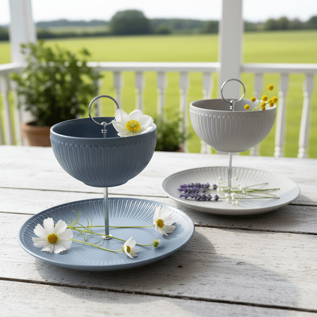 2-stöckige Etagere aus Feinsteinzeug, blau oder grau