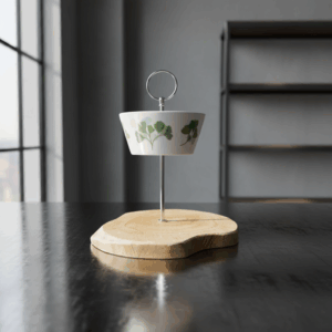 2-stöckige Etagere aus Porzellan und Holz, neu im Sortiment