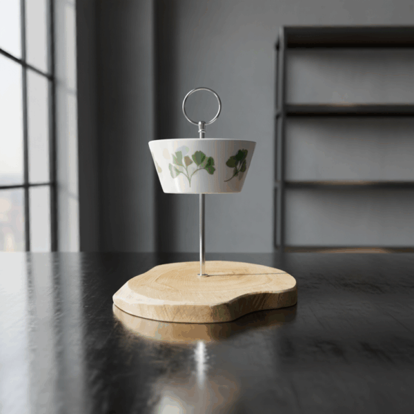 2-stöckige Etagere aus Porzellan und Holz, neu im Sortiment