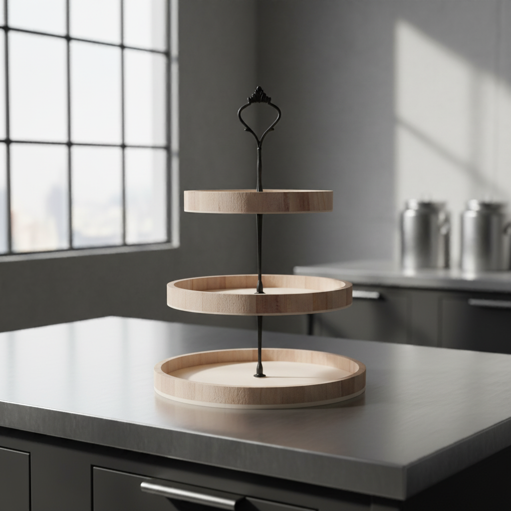 3-stöckige Etagere aus Holz in natürlicher Farbe, hervorragend geeignet für Bastelarbeiten