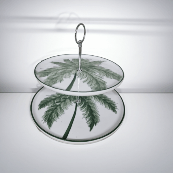 Palmenrauschen inklusive, 2-stöckige Etagere, aus Porzellan, handgefertigt