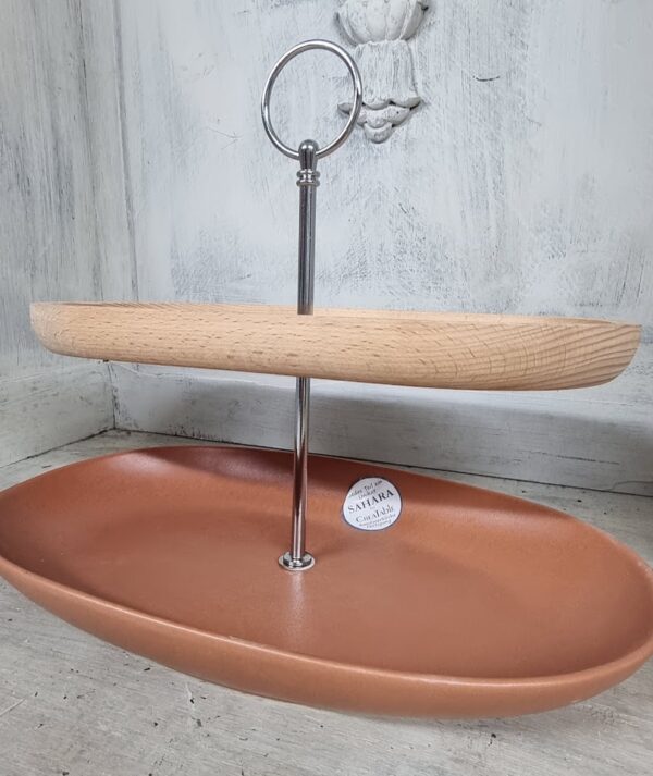 2-stöckige Etagere, gelungener Materialmix Keramik und Holz in Harmonie – Bild 3