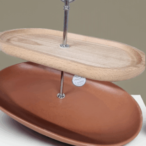 2-stöckige Etagere, gelungener Materialmix Keramik und Holz in Harmonie