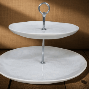 2-stöckige Etagere - Eleganz mit Charakter, weiße Keramik