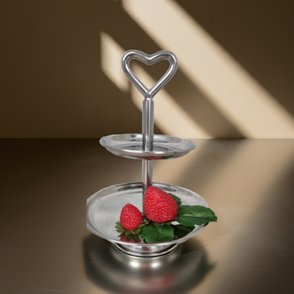 2-stöckige Etagere in eleganten Silberton, Herz-Motiv, zum Muttertag
