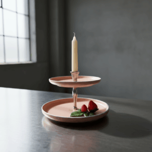 Absolutes Einzelstück, eleganter Kerzenhalter als Etagere, handgefertigt in altrosé