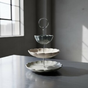3-stöckige besondere Etagere aus Keramik, eine Diva! Schalen in Form einer Blume