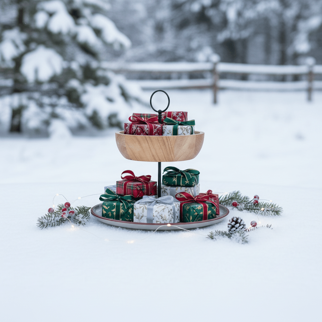 Etagere im rustikalen Landhausstil – Holz trifft Keramik, perfekt für Weihnacht & Nüsse