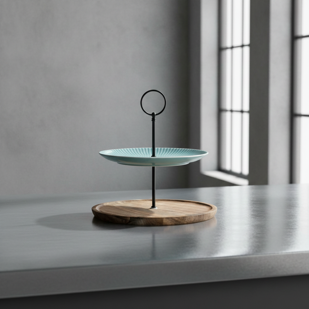 Stil und Natürlichkeit, Holz und Keramik, 2-stöckige handgefertigte Etagere