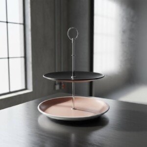 2-stöckige Etagere, handgefertigt, Keramik und Metall, ein gelungener Materialmix