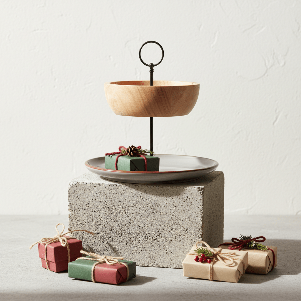 Etagere im rustikalen Landhausstil – Holz trifft Keramik, perfekt für Herbst & Nüsse