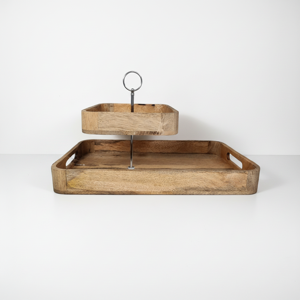 Handgefertigte Etagere, massiv Mangoholz, Ideal für die Weihnachtszeit & Nüsse