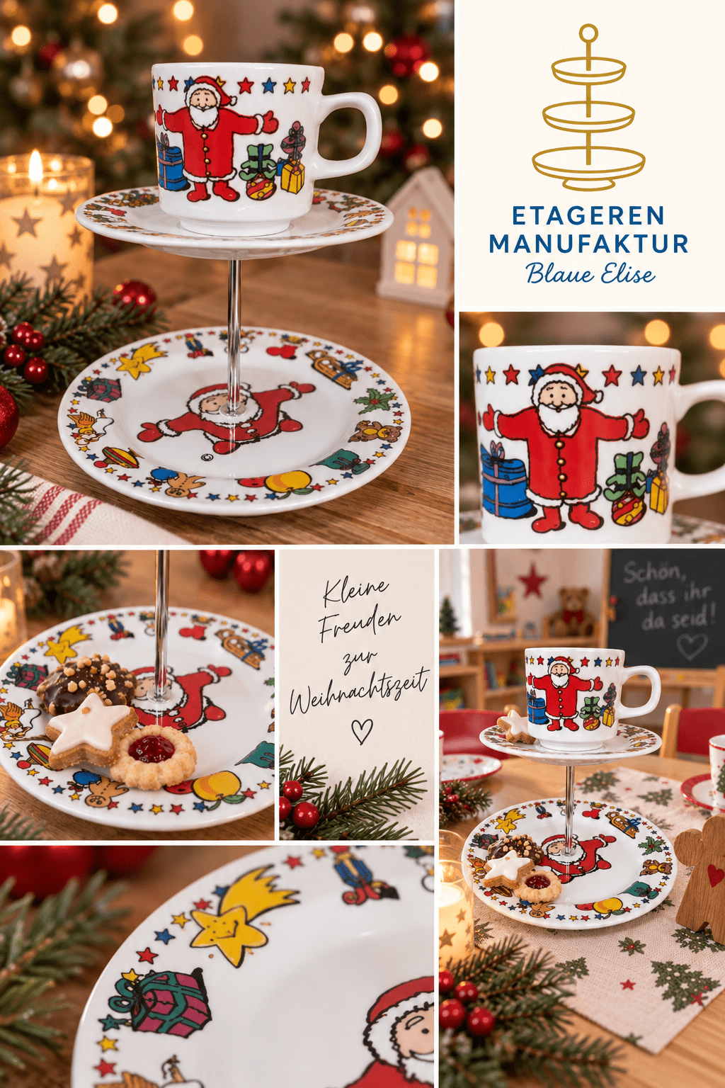 Exklusive Porzellan-Etagere im weihnachtlichen Dekor – ein liebevoll gestaltetes Einzelstück aus Upcycling