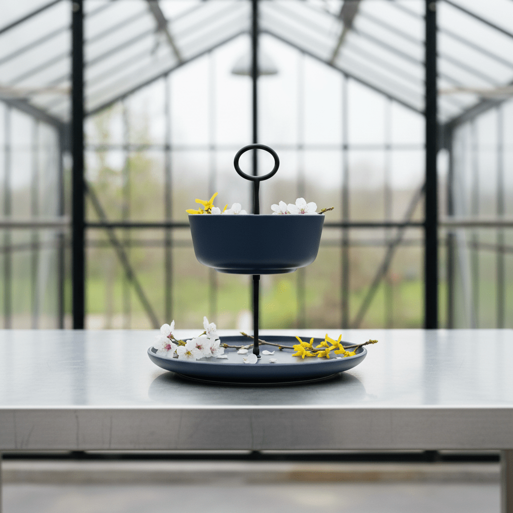 Zeitlose Tischdekoration im Cottage-Style, Etagere 2-stöckig dunkelgrau