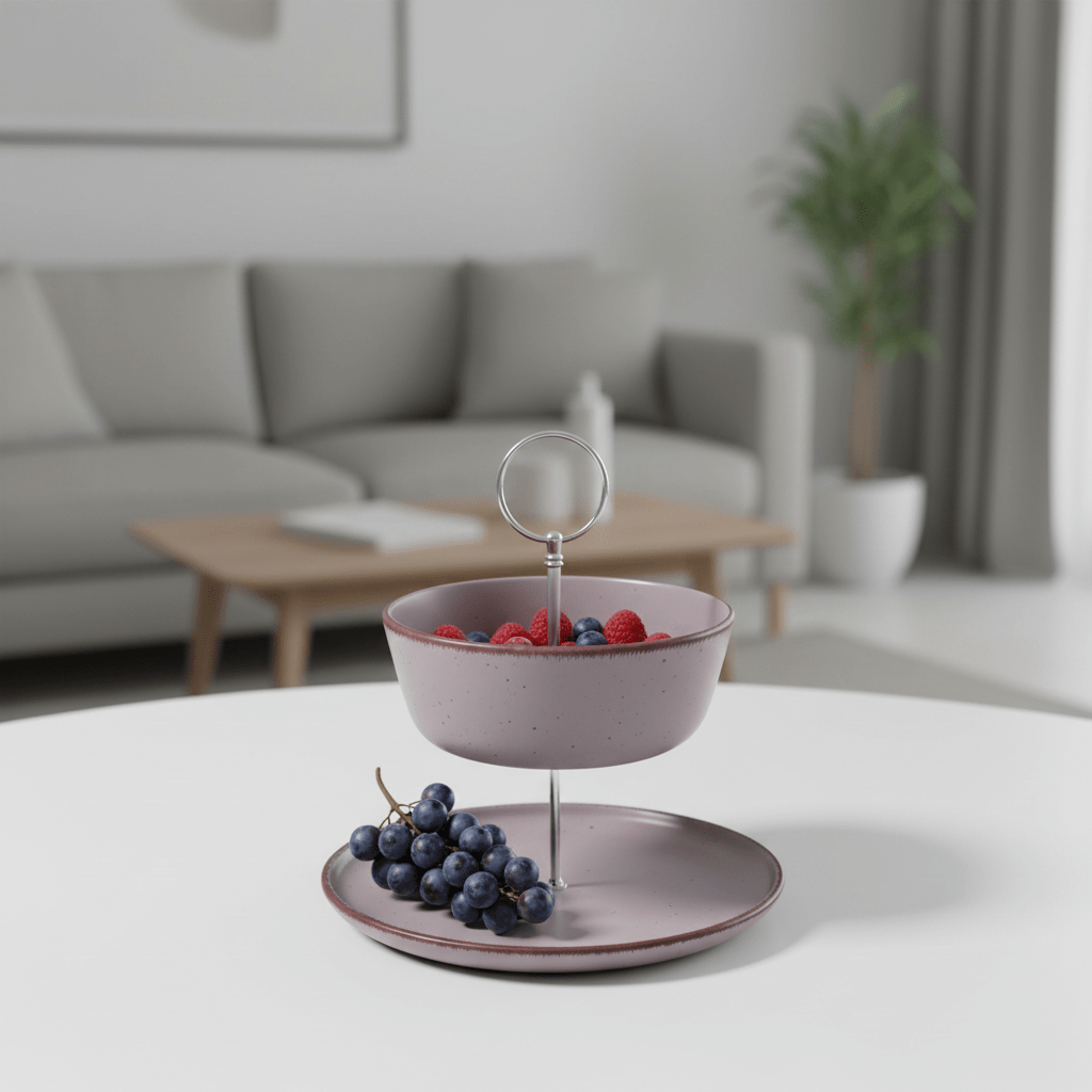 Zeitlose Tischdekoration im Cottage-Style, Etagere 2-stöckig hellbraun