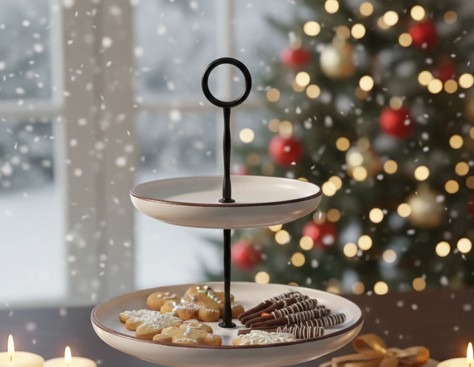 Zeitlose Tischdekoration im Cottage-Style, Etagere 2-stöckig eierschale