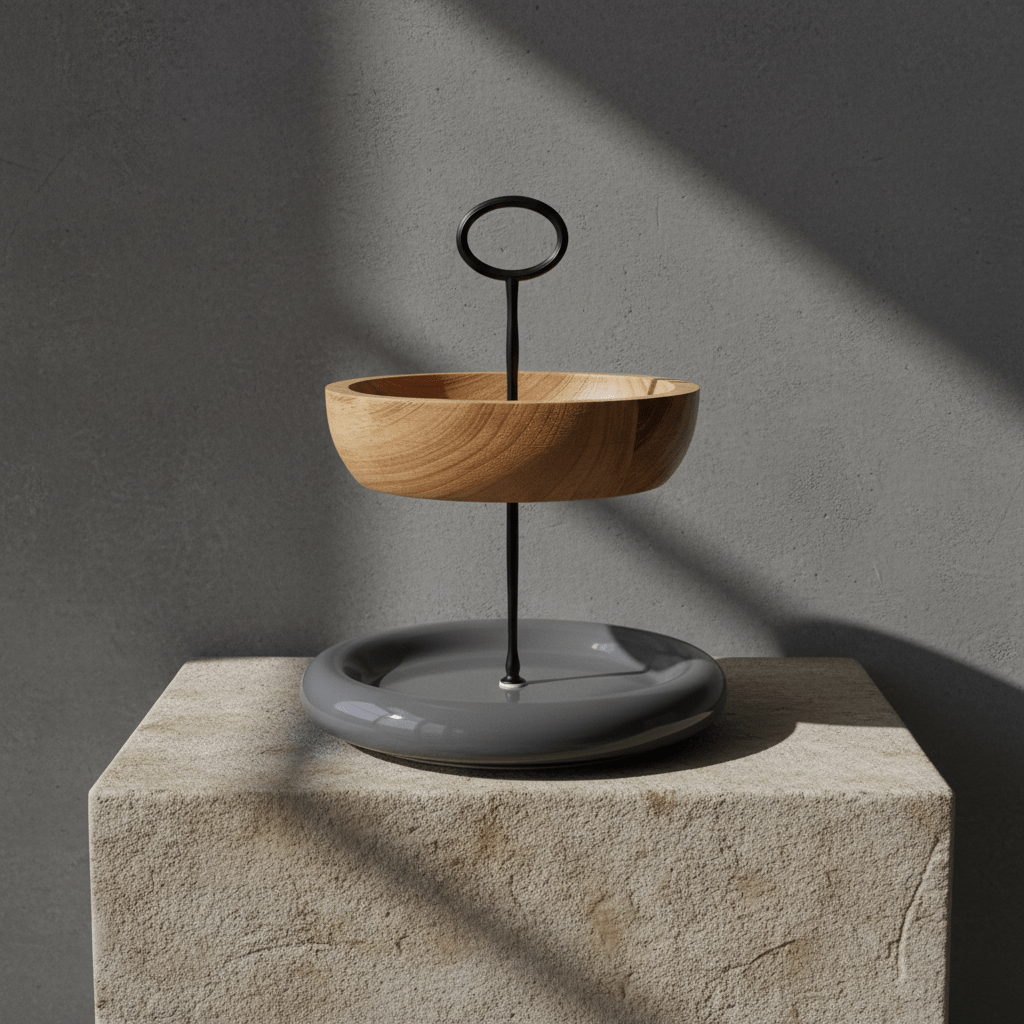 Elegante Holz-Keramik-Etagere – Ideal für Fingerfood, Nüsse & kleine Leckereien