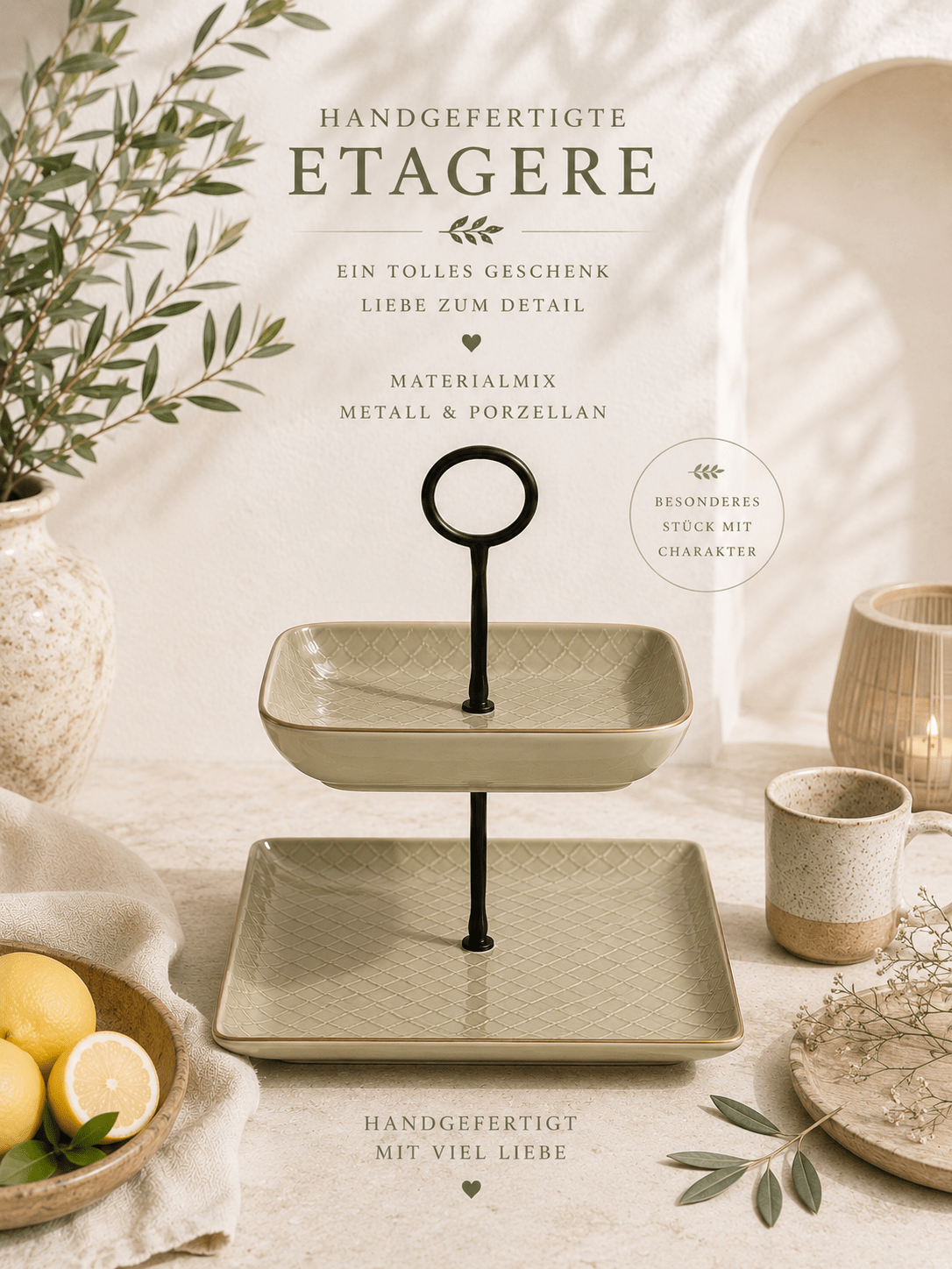 2-stöckige Etagere im industriellen Design, eckige Form