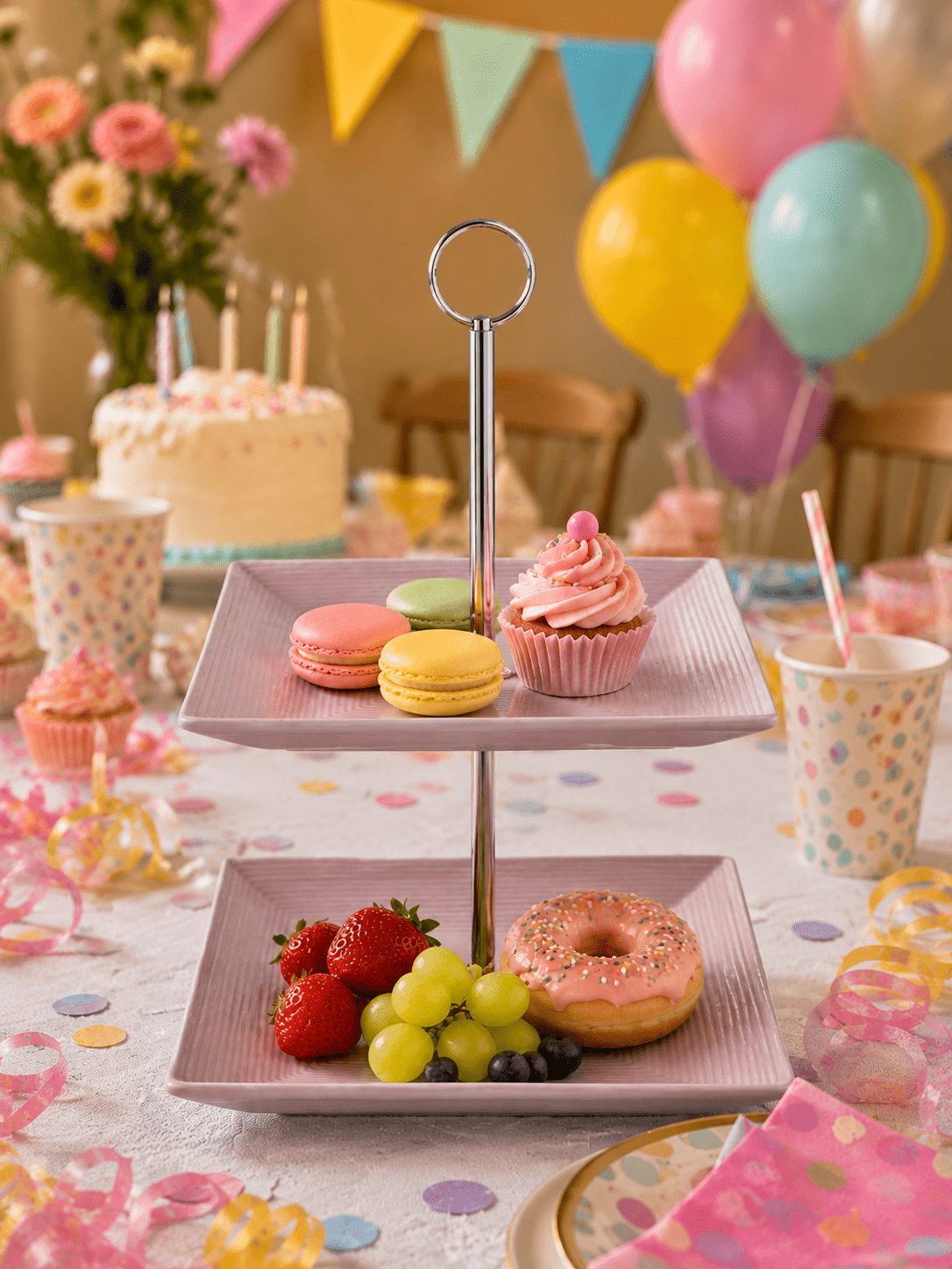 2-stöckige Etagere aus Keramik – natürlich und stilvoll, dekoratives Highlight, für Kindergeburtstag