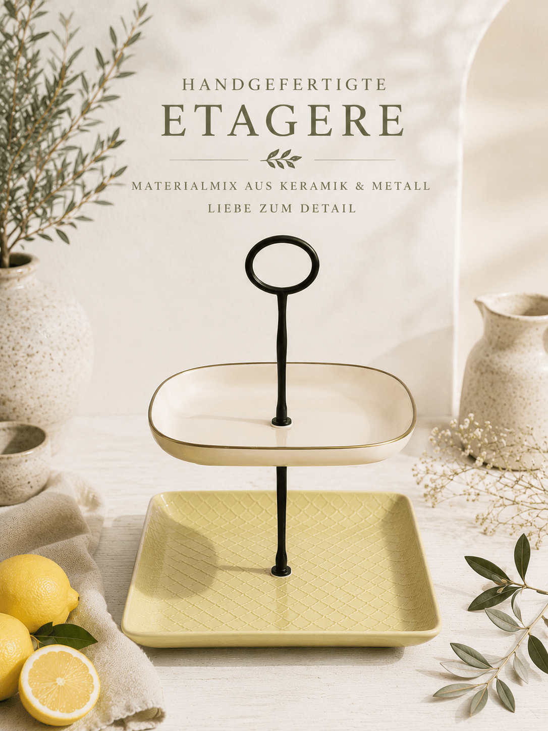 2-stöckige Etagere im industriellen Design, eckige Form