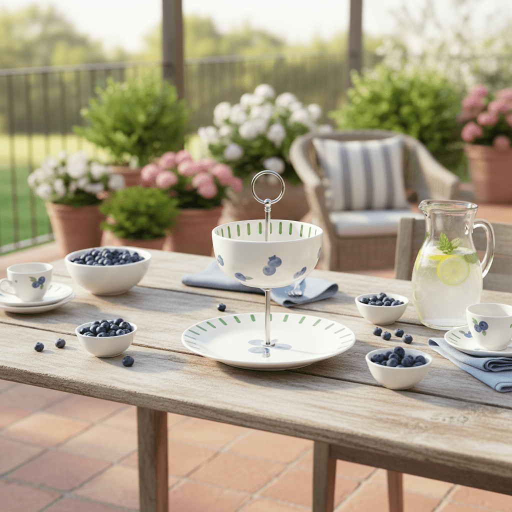 Sommerliche Etagere, handgefertigt „Blueberry Garden“