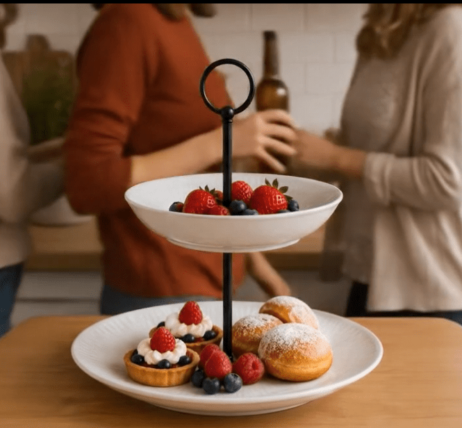 Zeitlose Keramik-Etagere in modernem Design, grau