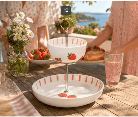 Sommerliche Etagere, handgefertigt „Strawberries – Garden“