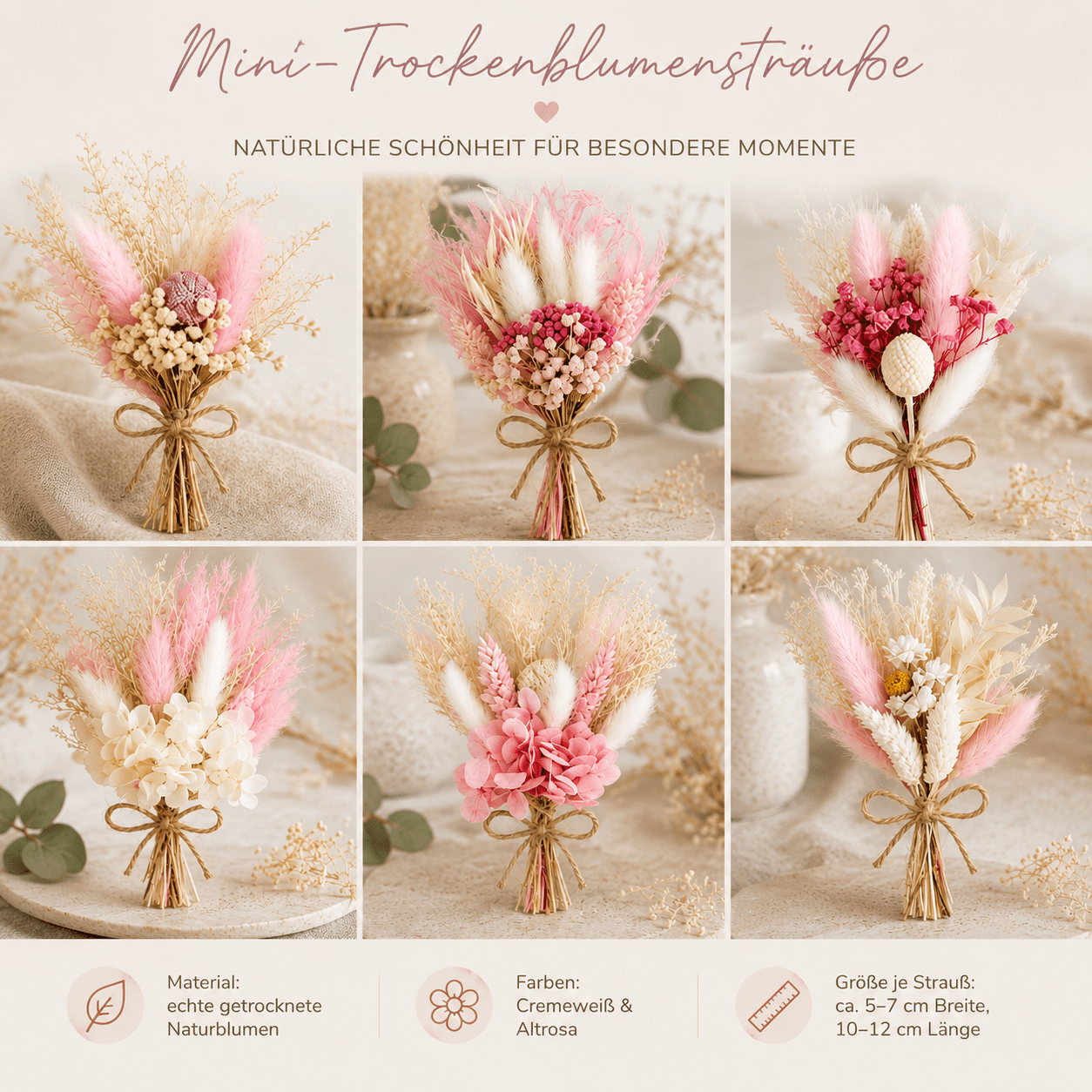 Komplett-Set Tischdeko „Natürlich gedeckt“ – Leinen, Porzellan & Trockenblumen