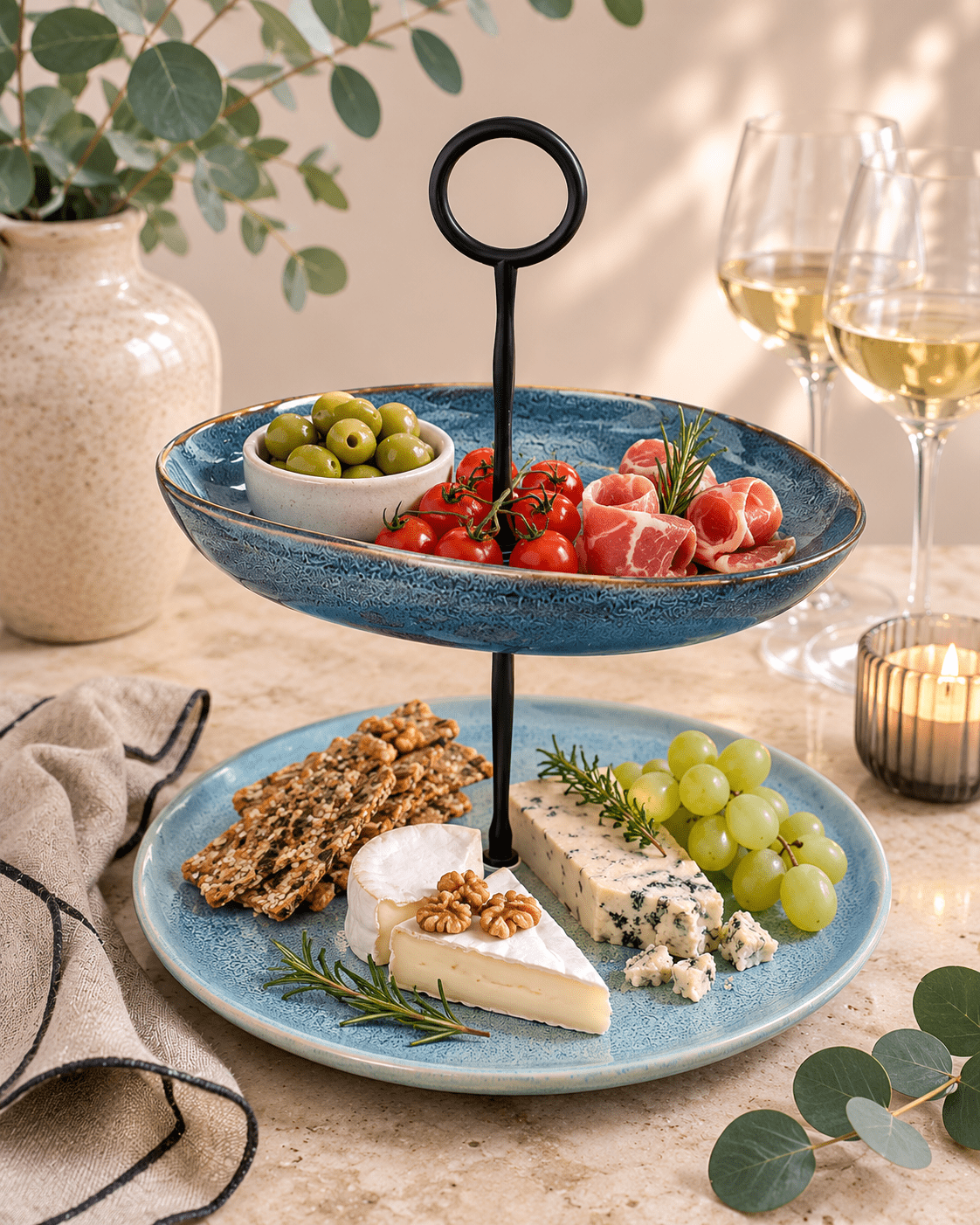 Handgefertigte Etagere aus Keramik – Eleganz in zwei Blautönen