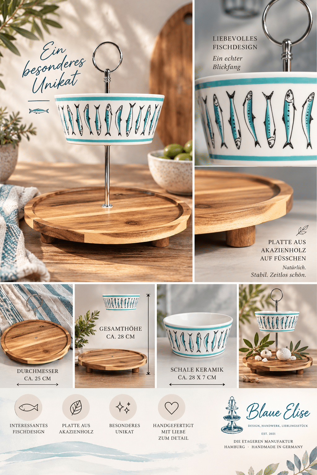 Fischdesign & Holztablett– besondere Etagere als stilvolles Unikat