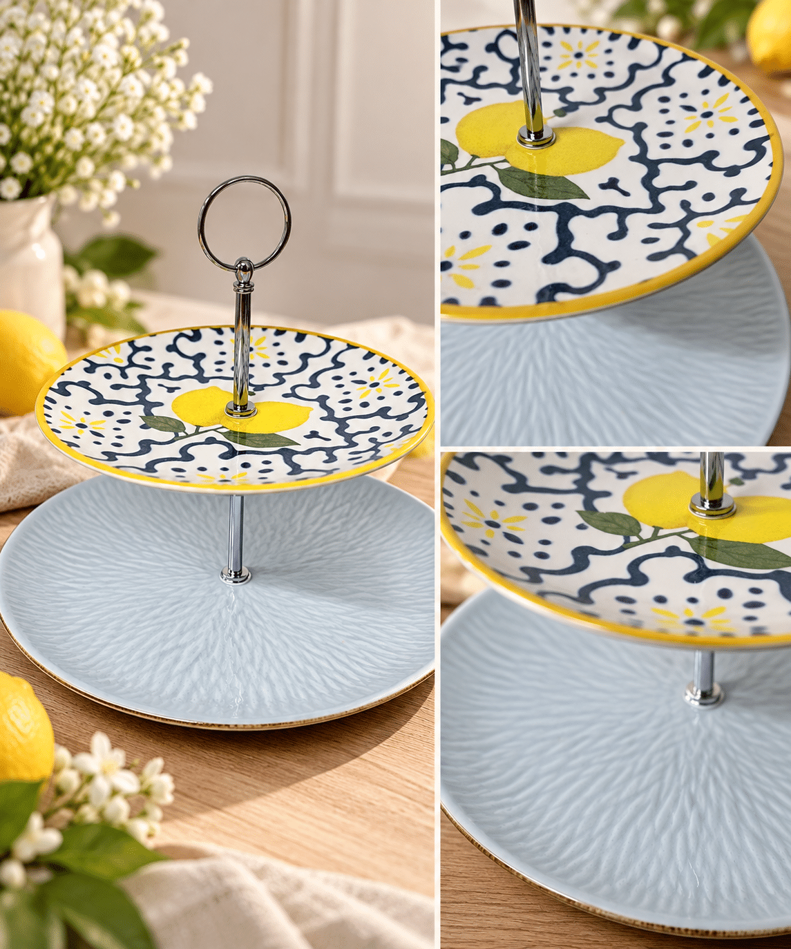 Handgefertigte Keramik-Etagere mit Zitronen-Design