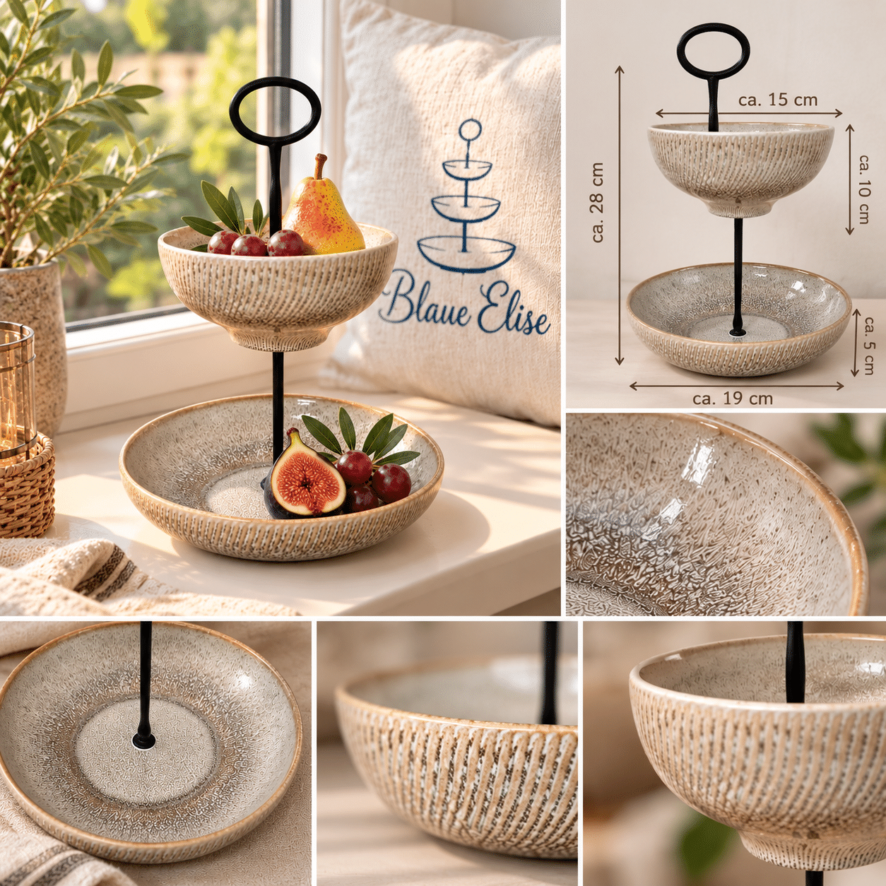 Elegante Keramik-Etagere mit besonderer Struktur – handgefertigtes Unikat in Naturtönen
