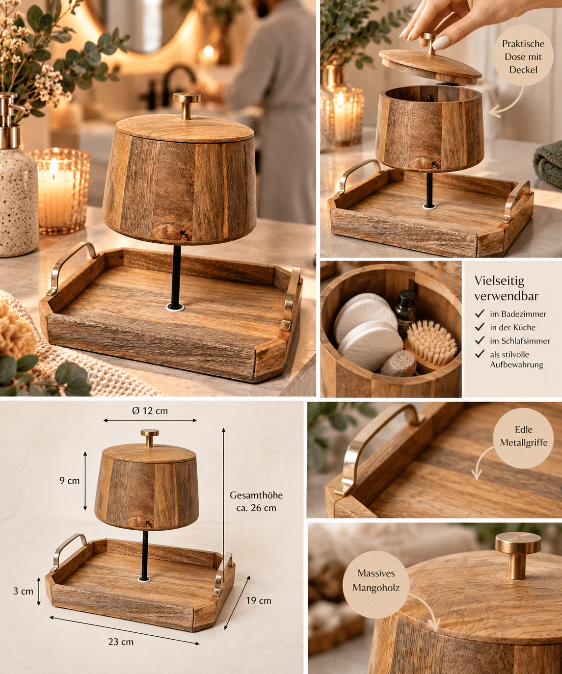 Natur trifft Design – stilvolle Etagere mit massiver Mangoholz-Dose